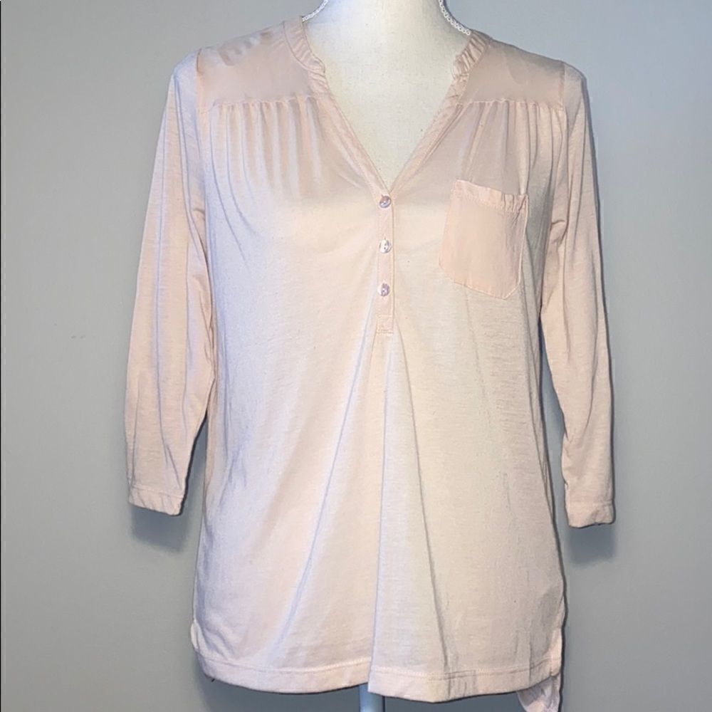 H&M Light Pink 3/4 Sleeves V Neck Button Top